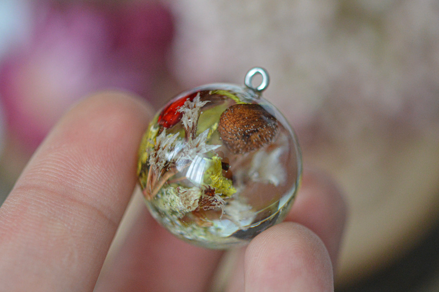 Necklace with a real mushroom