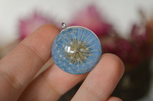 Blue dandelion necklace