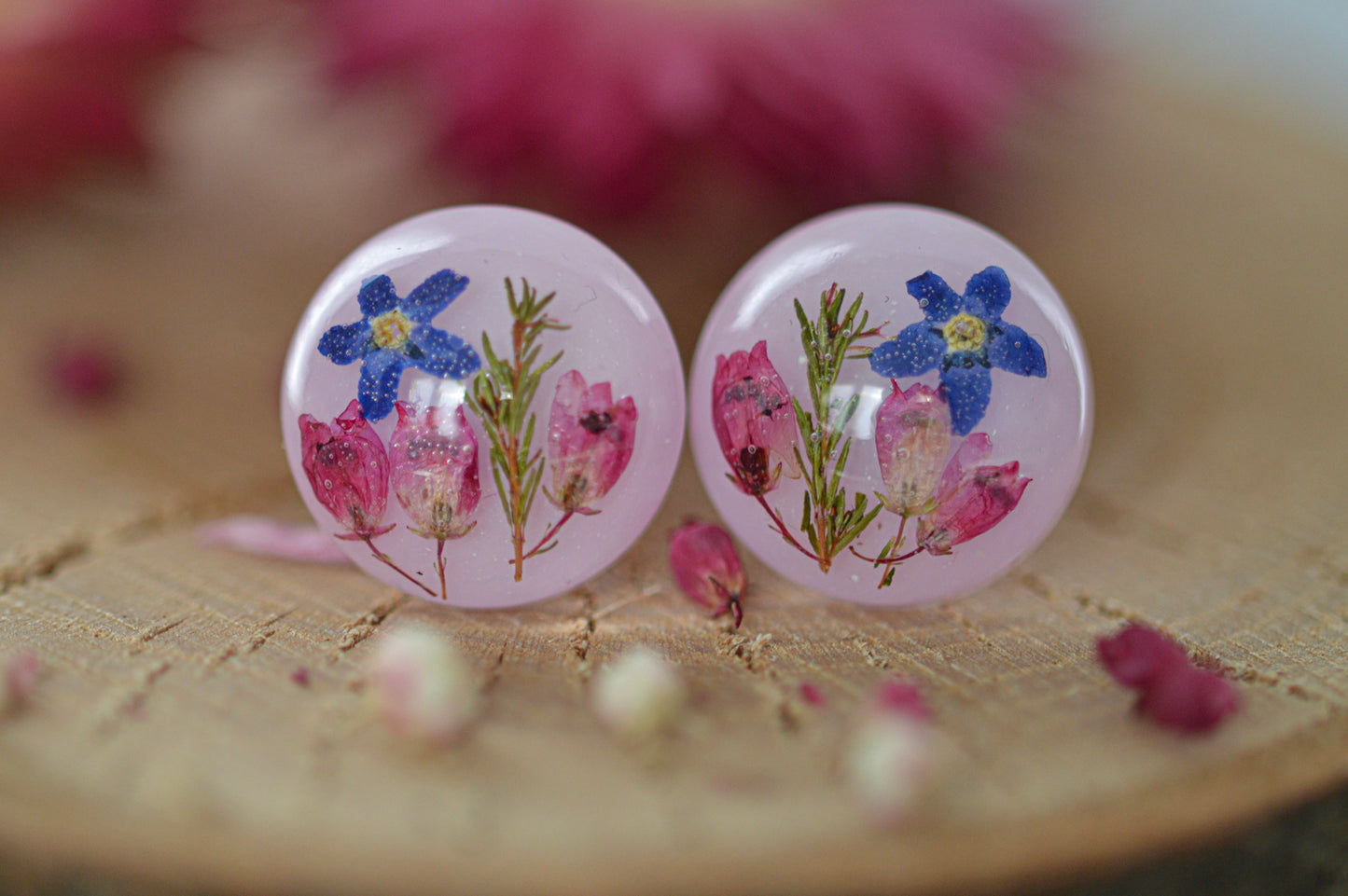 Floral pink stud earrings