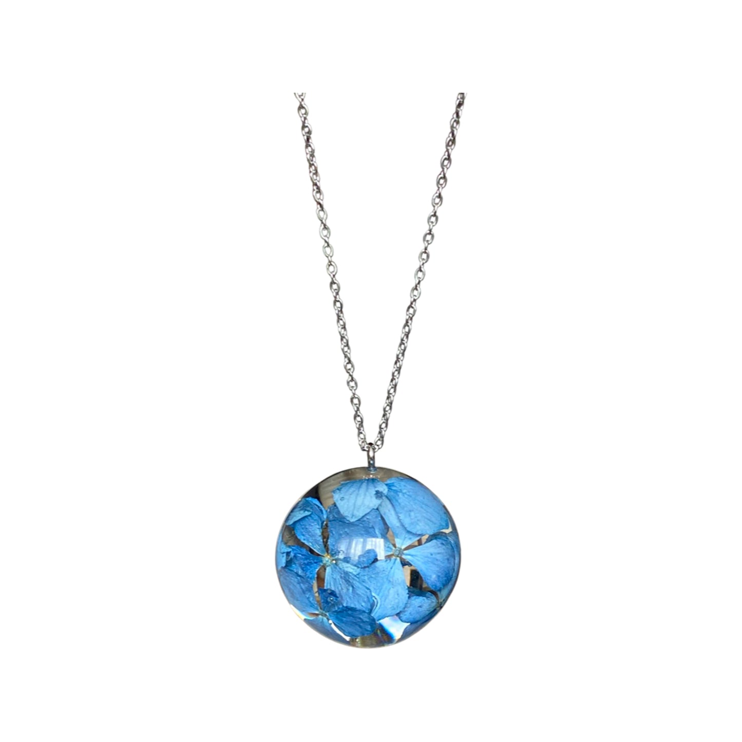 Real blue hydrangea necklace