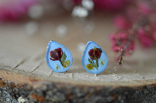 Blue drop stud earrings