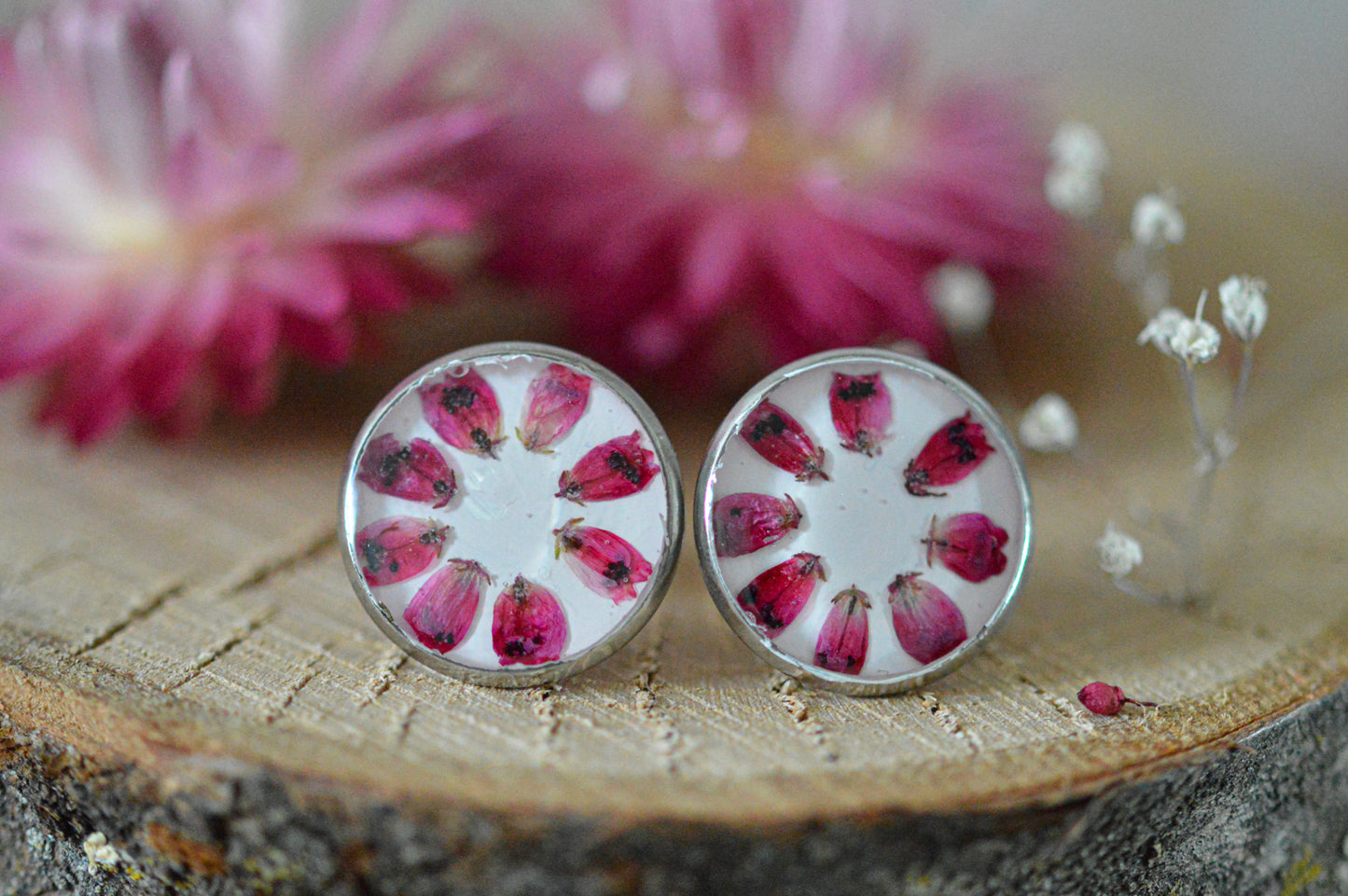 Heather white stud earrings