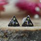 Black triangle floral stud earrings