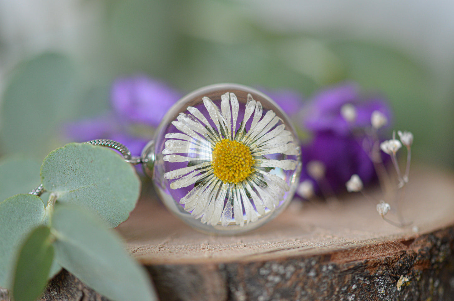 Necklace with a real daisy