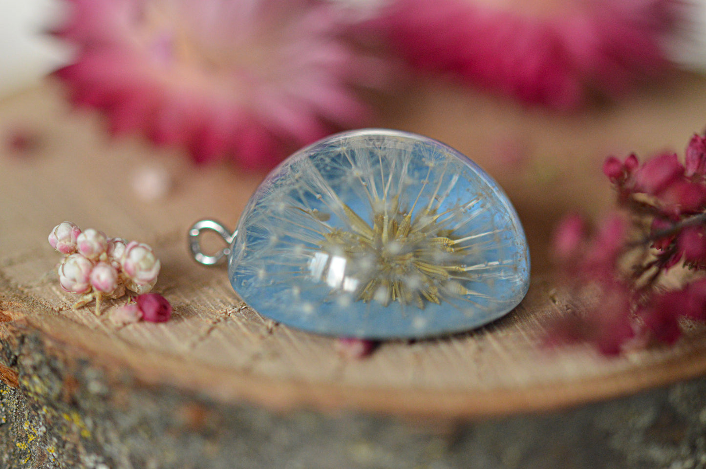 Blue dandelion necklace