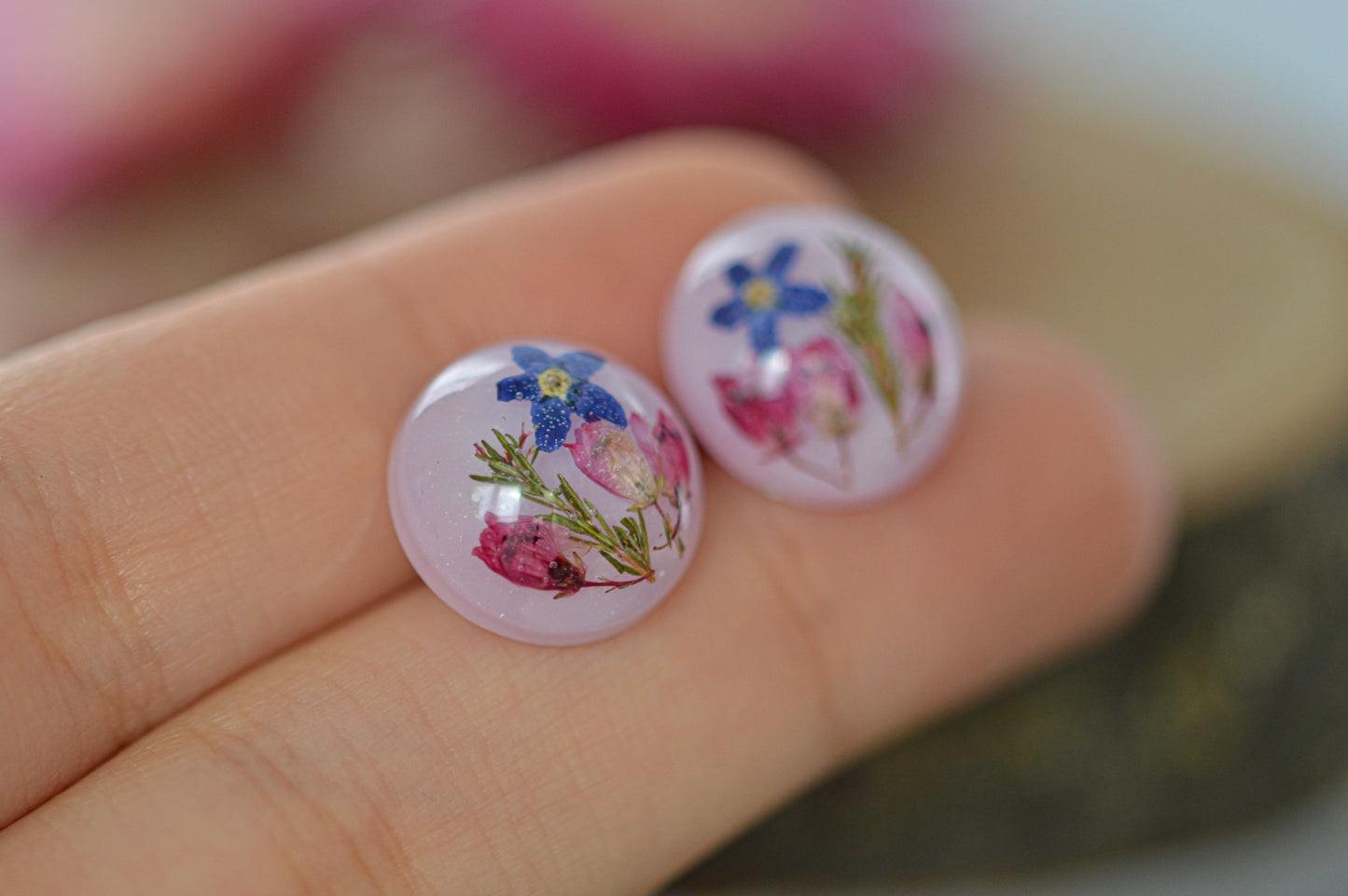 Floral pink stud earrings