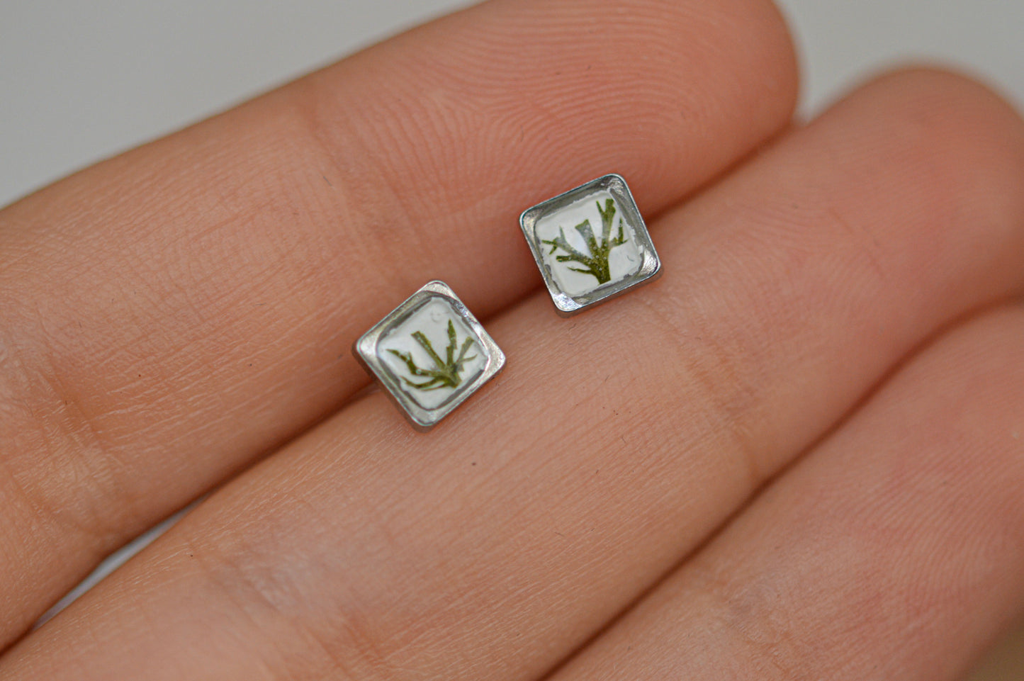 Square fern studs