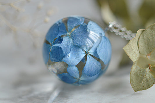 Real blue hydrangea necklace