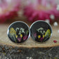 Black floral stud earrings