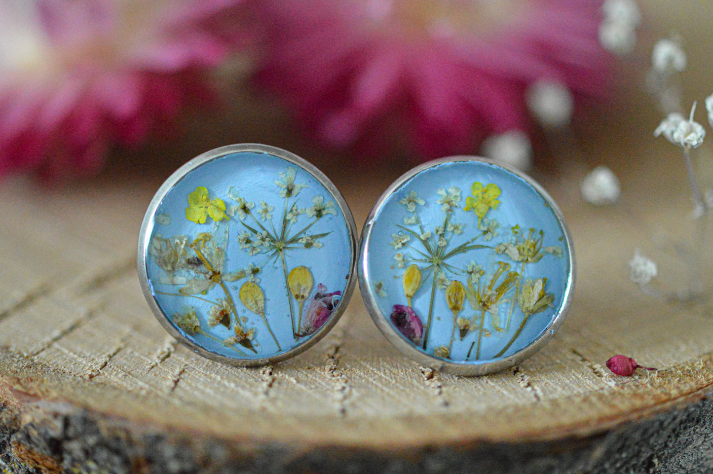 Blue floral stud earrings