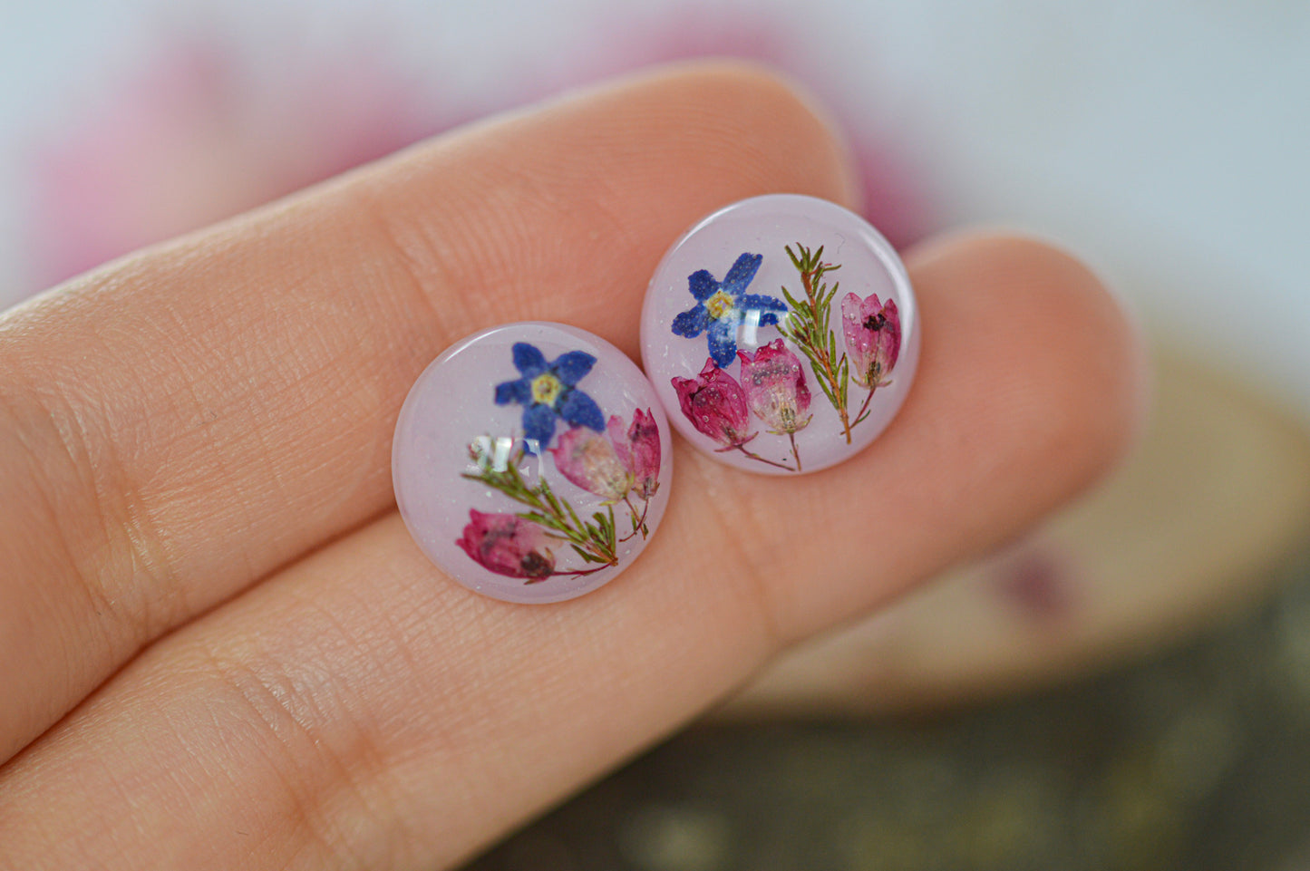 Floral pink stud earrings