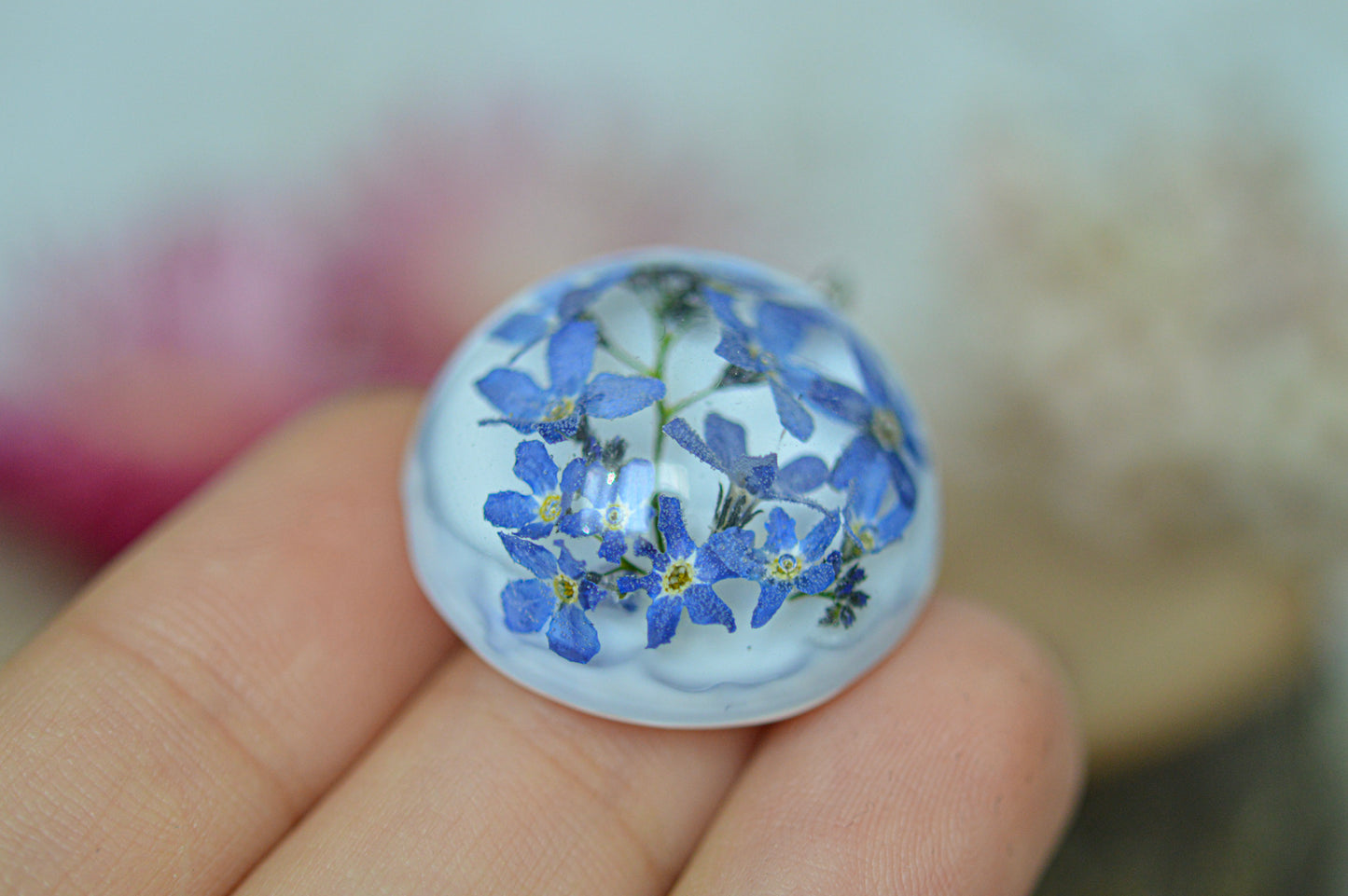 Real forget-me-not necklace