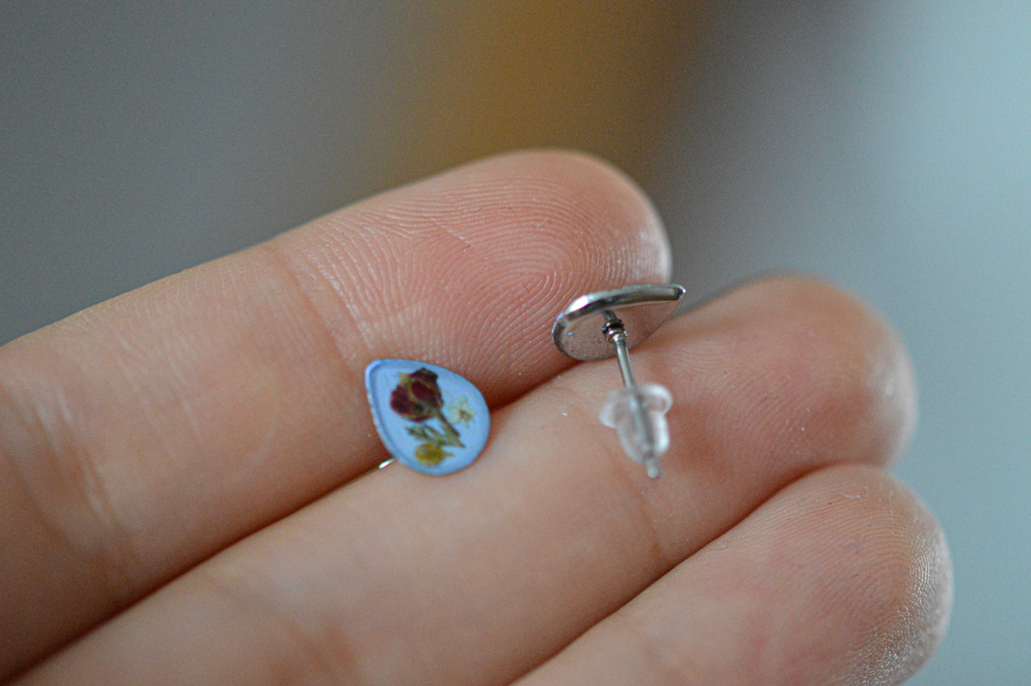 Blue drop stud earrings