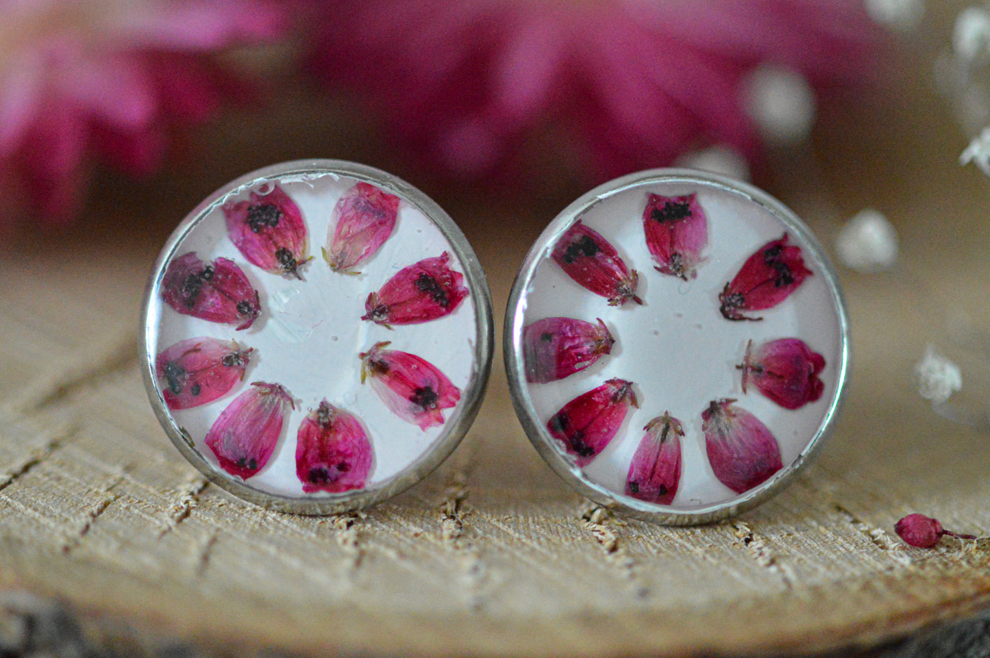 Heather white stud earrings