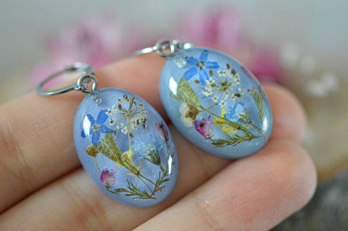 Blue floral earrings with forget-me-nots