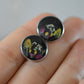 Black floral stud earrings