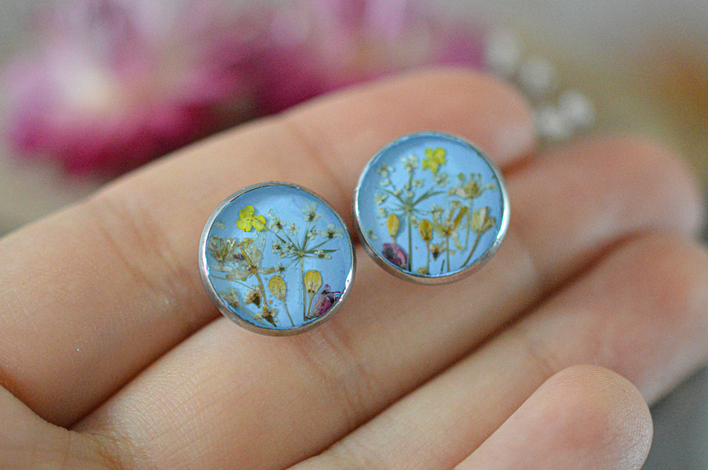 Blue floral stud earrings