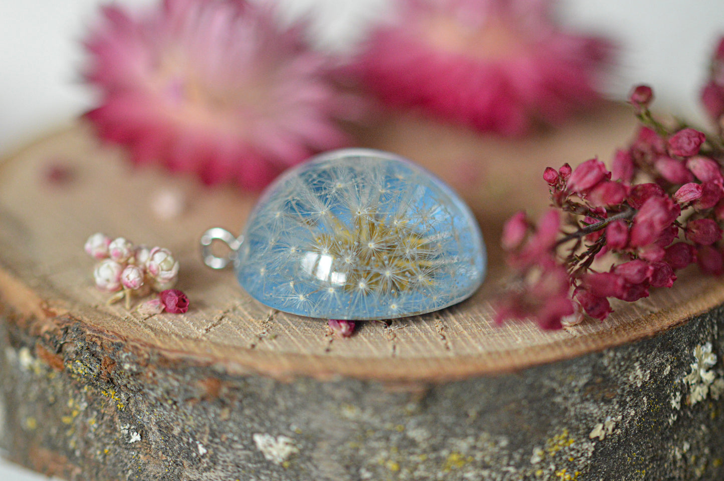 Blue dandelion necklace