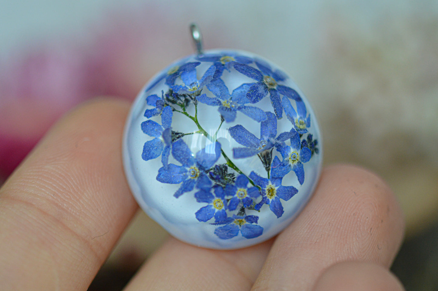 Real forget-me-not necklace