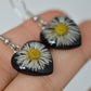 Heart earrings with real daisies