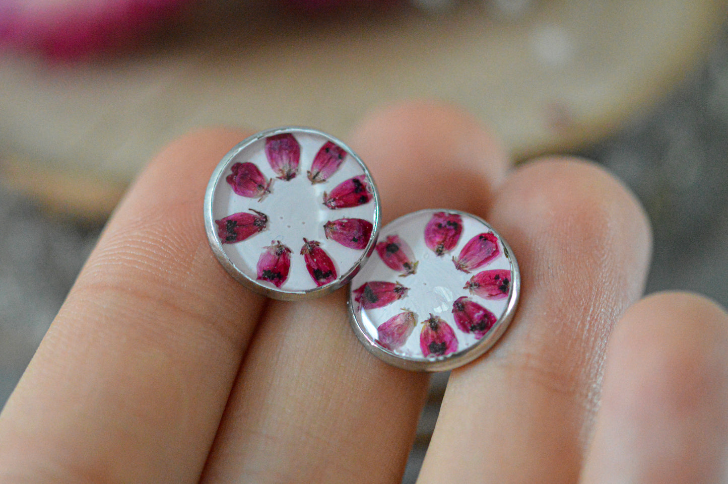 Heather white stud earrings