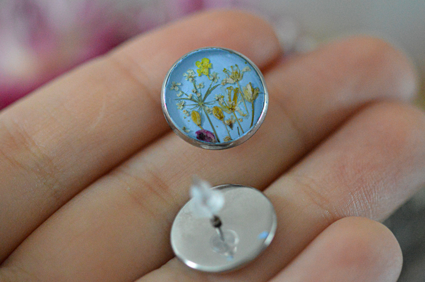 Blue floral stud earrings