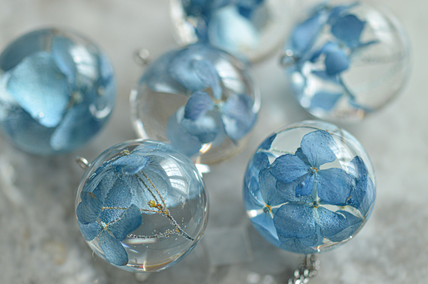 Real blue hydrangea necklace