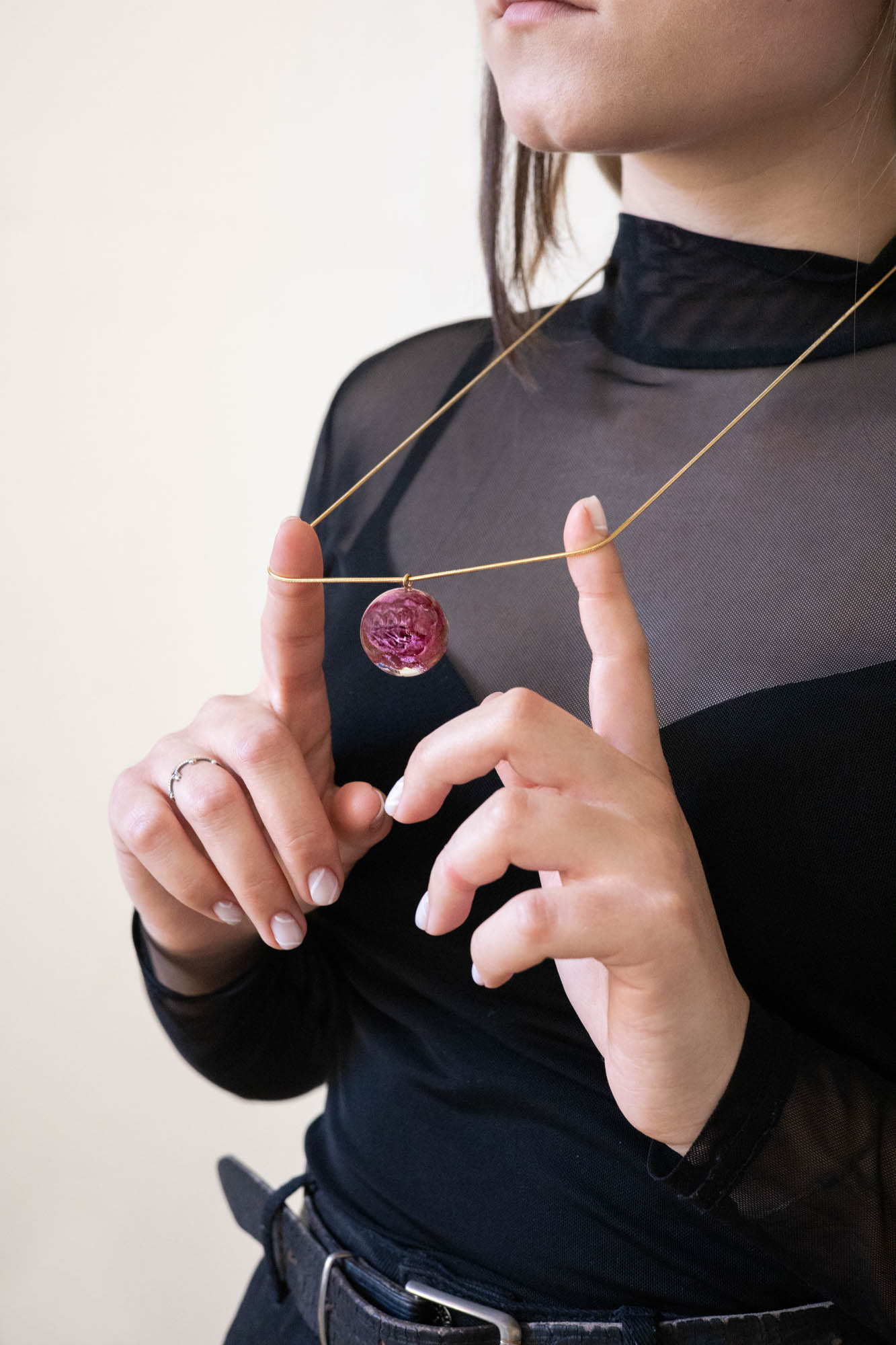 Gold-plated pink rose necklace