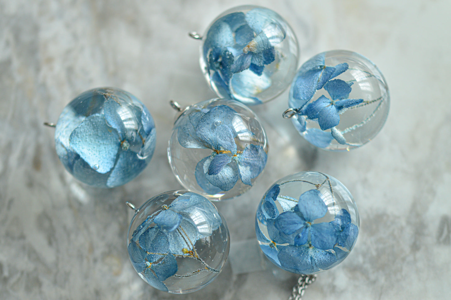 Real blue hydrangea necklace